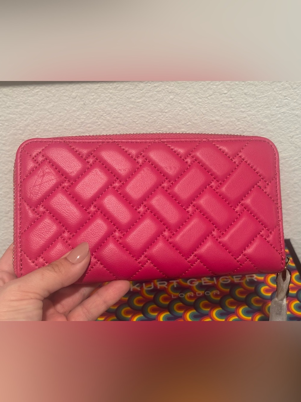 Kurt Geiger Hot Pink Quilted Zip-Around Wallet - Picture 7 of 12